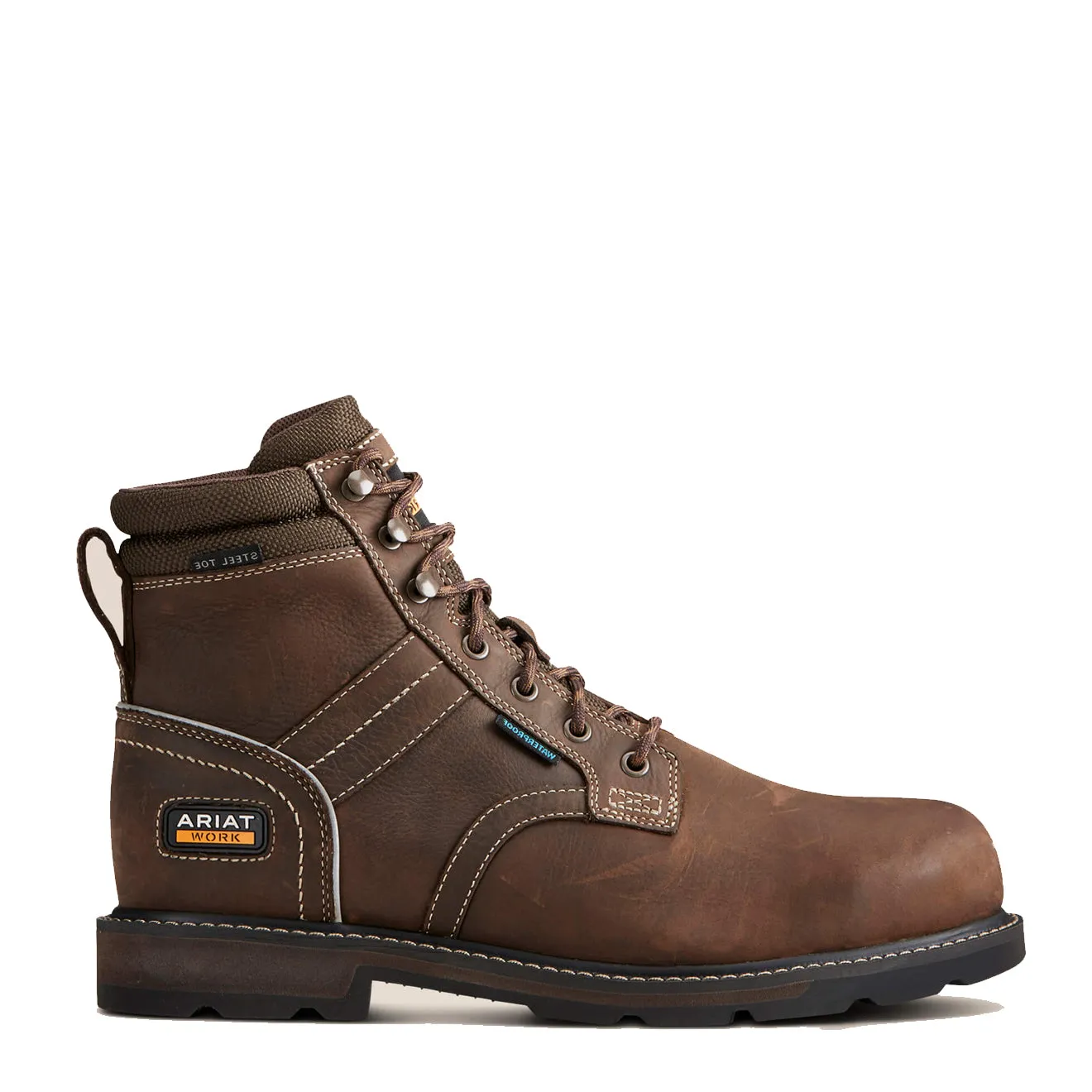 Ariat Groundbreaker 6-Inch Lace Steel Toe Waterproof Work Boot Dark Brown