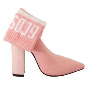 GCDS Chic Pink Suede Ankle Boots with Logo Socks