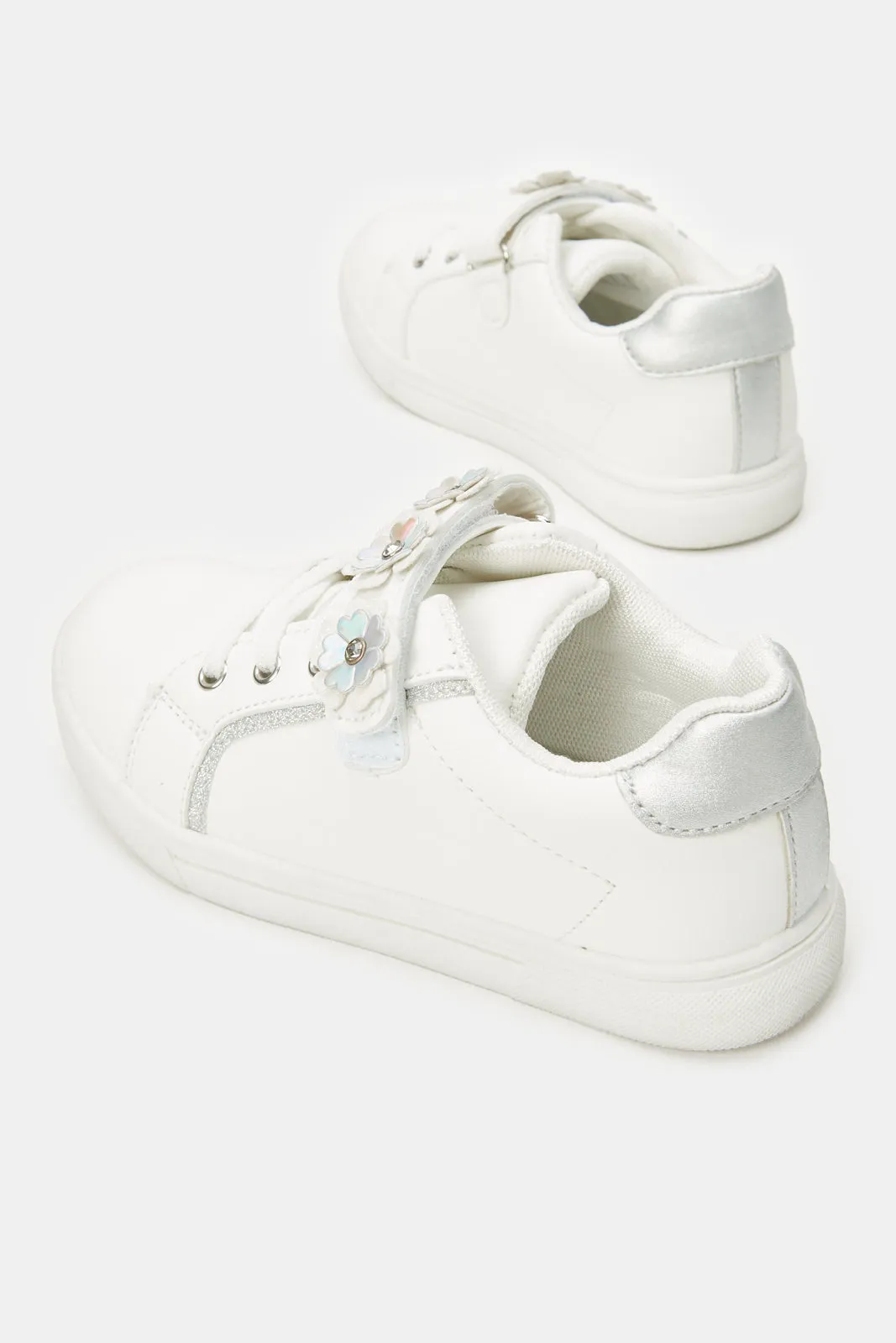 Girls White Floral Sneaker