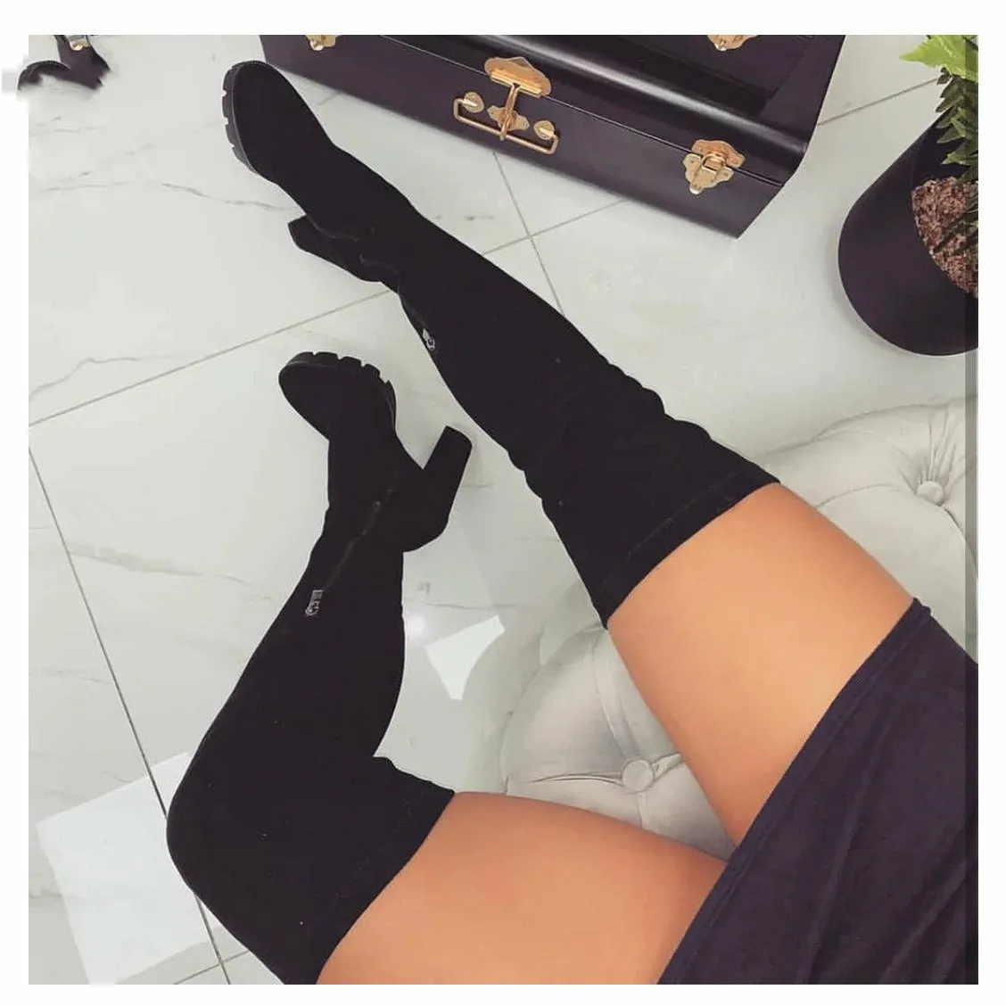 Knee Length  Round Toe High Heel Sock Boots