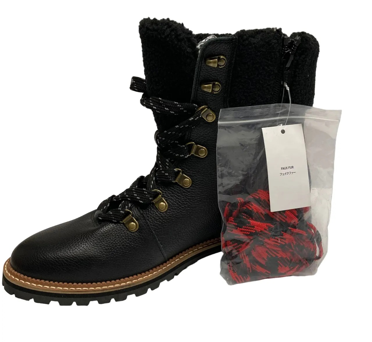 Lands End Black Leather Boots Sherpa Lining Around the Ankle