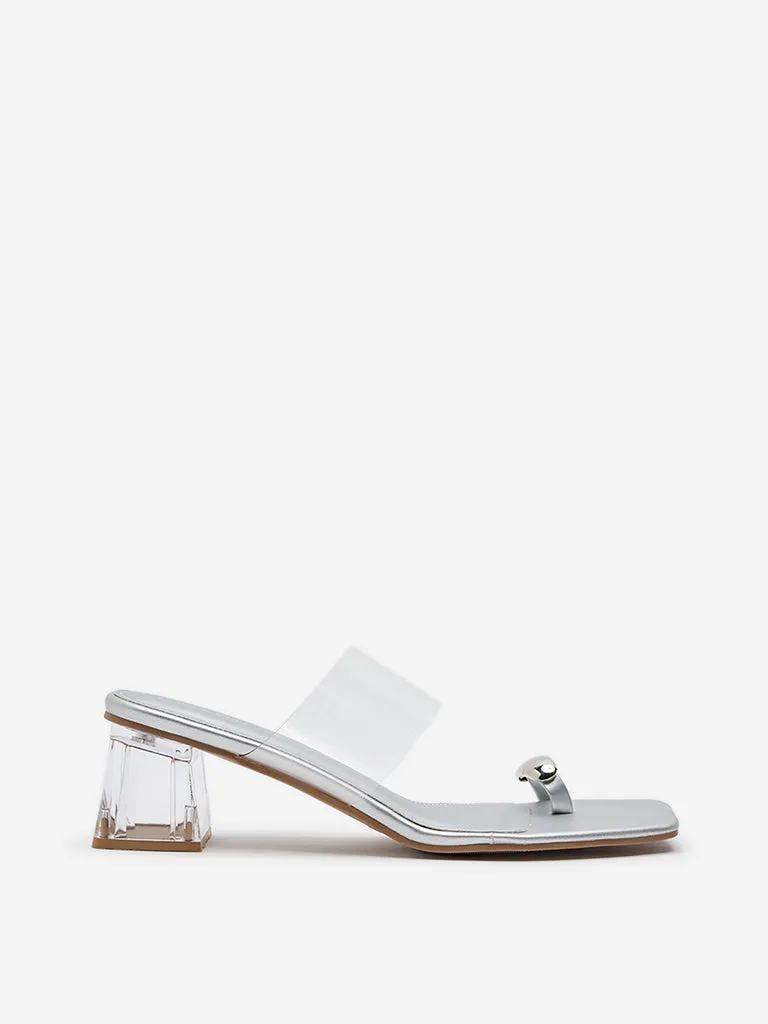 LUNA BLU Silver Vinyl Heel Sandals