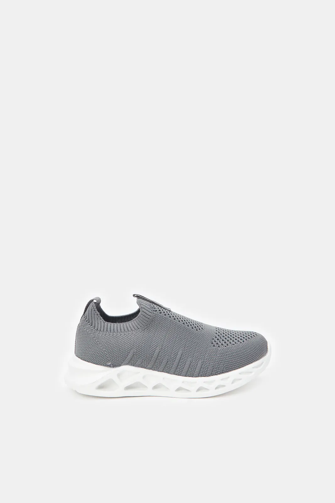 Senior Boys Grey Knitted Slip On Sneaker