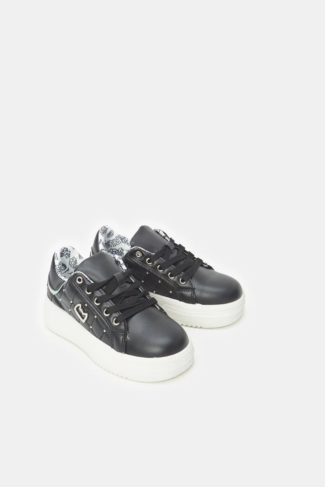 Senior Girls Black Lace-Up Sneaker