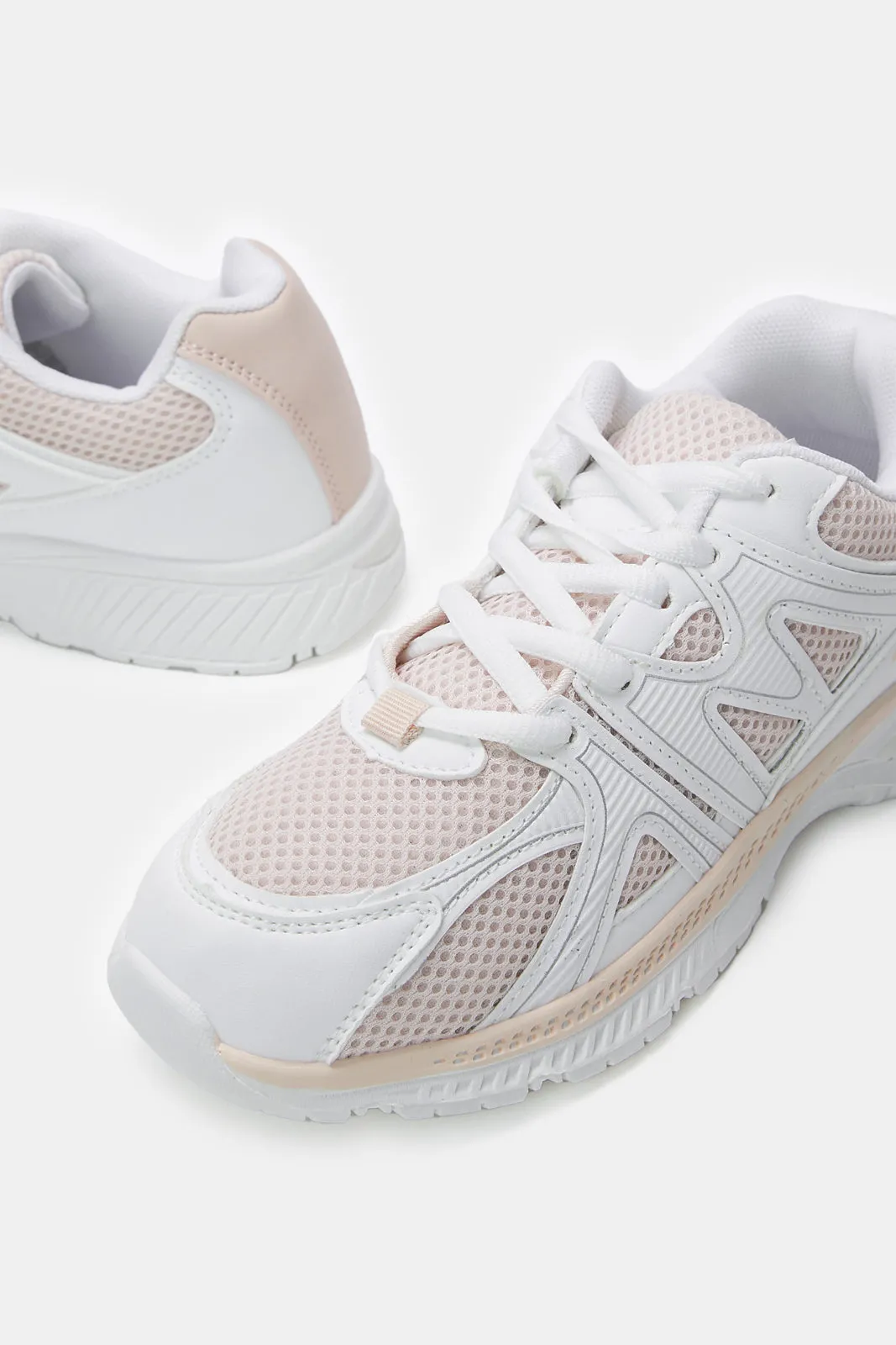 Senior Girls Pink And White Lace-Up Trainer