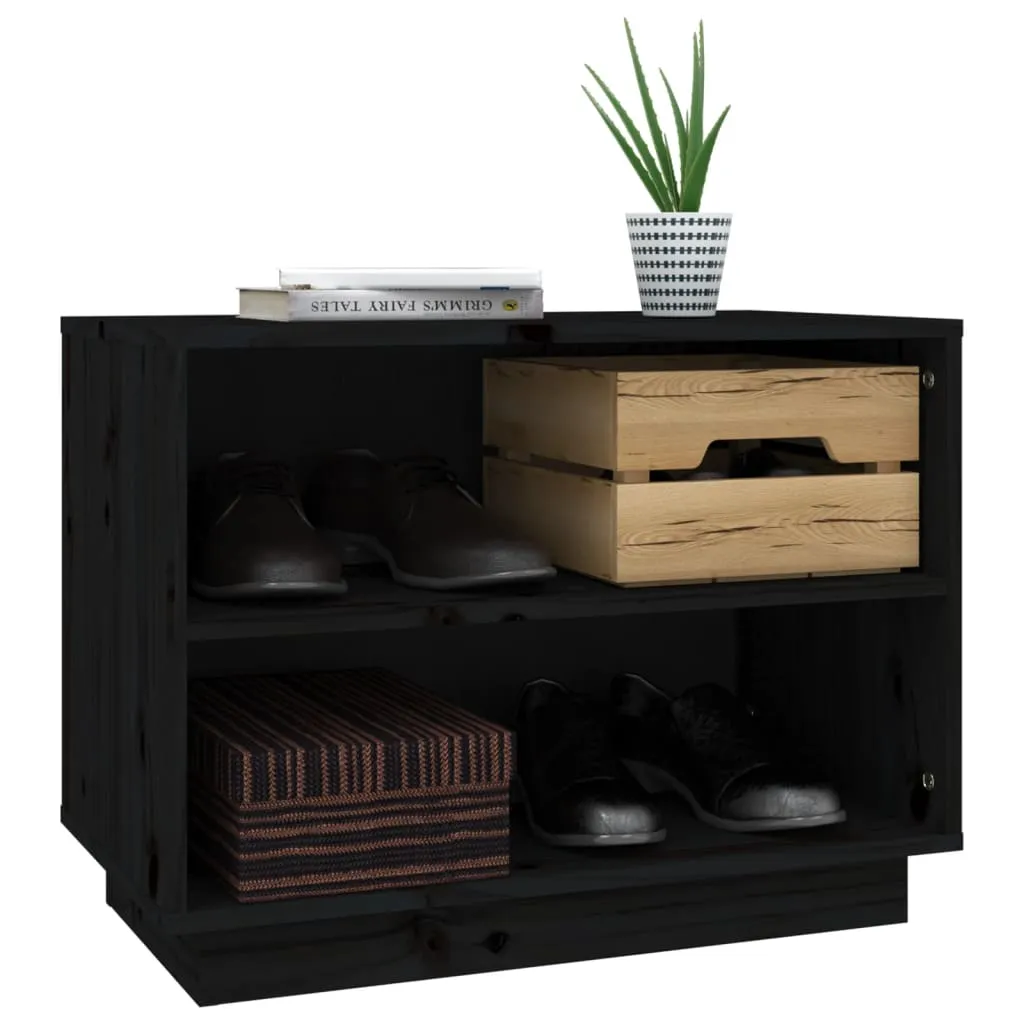 vidaXL Shoe Cabinet Black 60x34x45 cm Solid Wood Pine