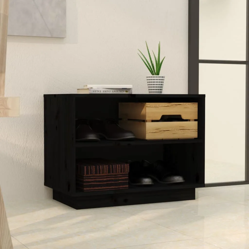 vidaXL Shoe Cabinet Black 60x34x45 cm Solid Wood Pine