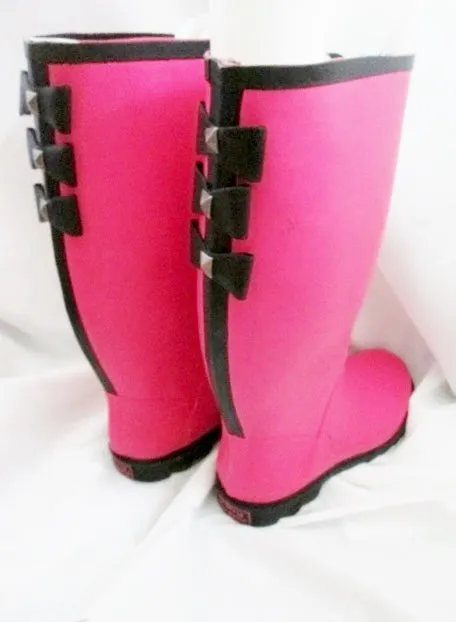 Womens DIRTY LAUNDRY Wellies Rain Boots Rainboots Puddle Jumpers PINK BOW 8 BLACK