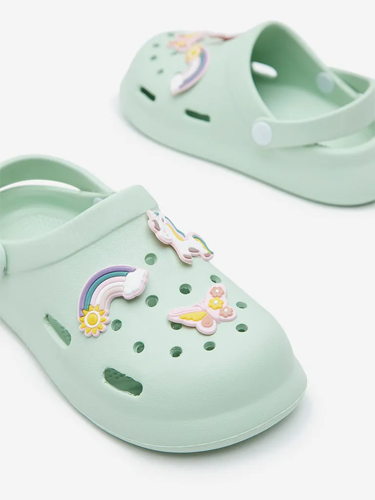 Yellow Light Green Applique Detailed Clogs